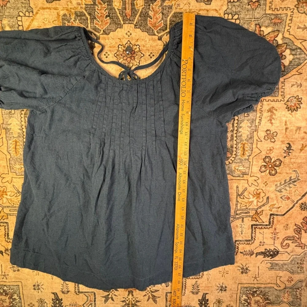 Free-est Free People Navy Blue Linen Pleated Puff Sleeve Mini Dress Tunic Large